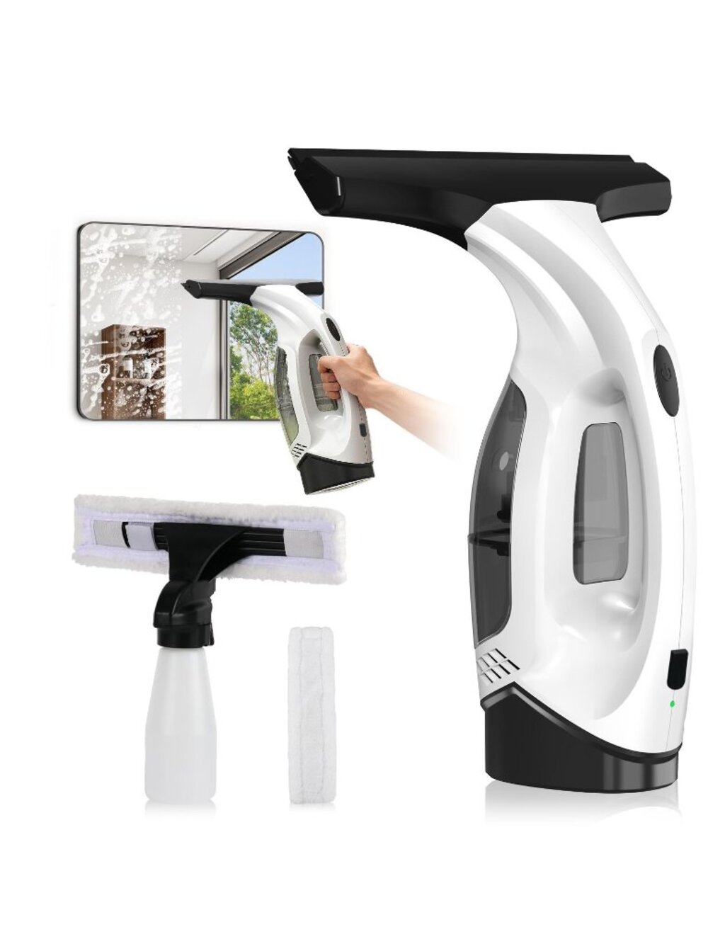 Window Vacuum Squeegee Cordless, 2000Pa Electric Window Cleaner Tool with 2200mA